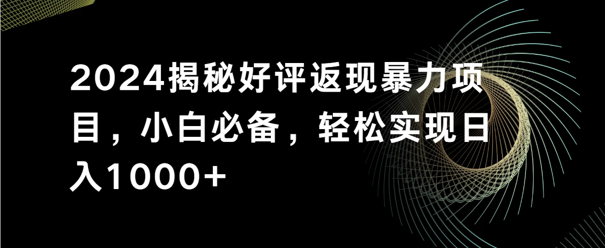 2024揭秘好评返现暴力项目，小白必备，轻松实现日入1000+-云帆学社