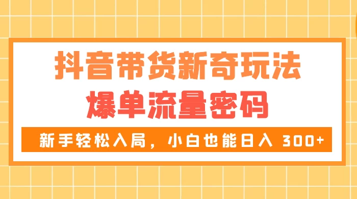 抖音带货新奇玩法，爆单流量密码，新手轻松入局，小白也能日入 300+-云帆学社