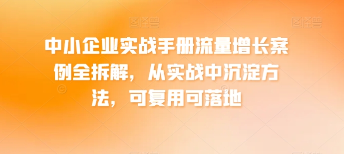 中小企业实战手册流量增长案例全拆解，从实战中沉淀方法，可复用可落地-云帆学社