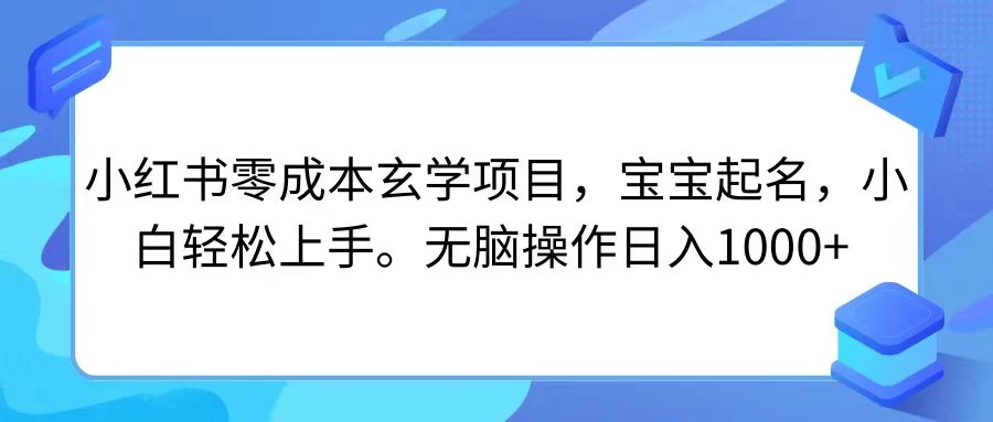 小红书零成本玄学项目，宝宝起名，小白轻松上手，无脑操作日入1000+-云帆学社