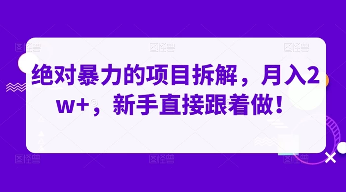 绝对暴力的项目拆解，月入 2w+，新手直接跟着做【揭秘】-云帆学社