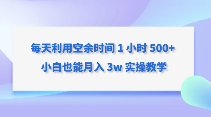 每天利用空余时间 1 小时 500+ 小白也能月入 3w 实操教学-云帆学社