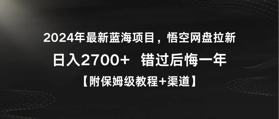 2024年最新蓝海项目，悟空网盘拉新，日入2700+错过后悔一年【附保姆级教程+渠道】-云帆学社