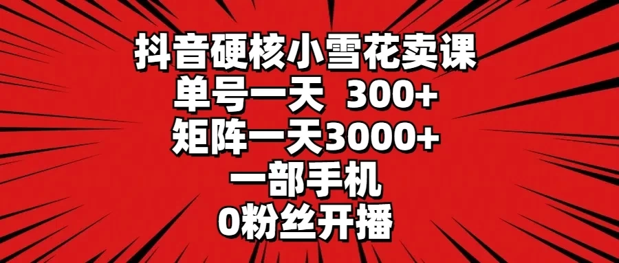 抖音硬核小雪花卖课，单号一天300+，矩阵一天3000+，一部手机0粉丝开播-云帆学社