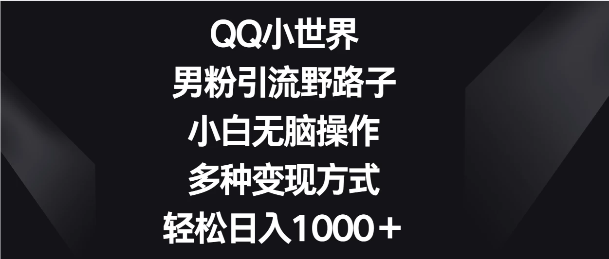 QQ小世界男粉引流野路子，小白无脑操作，多种变现方式轻松日入1000＋-云帆学社