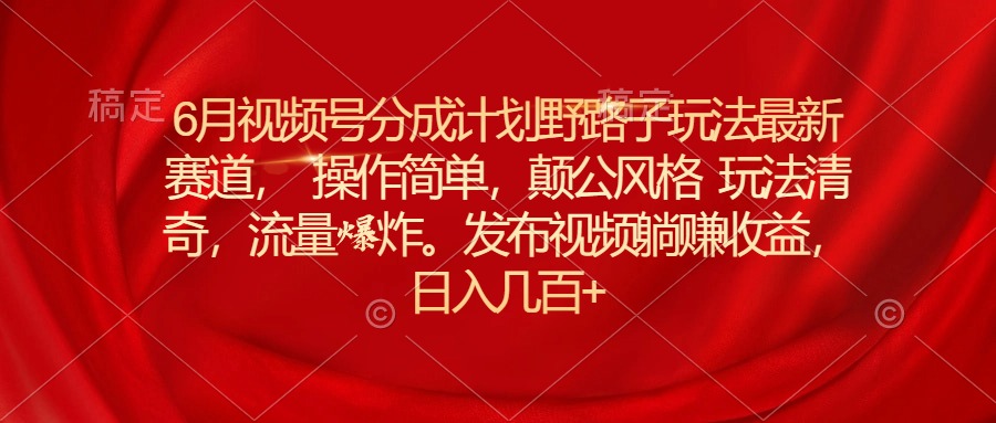 （11040期）6月视频号分成计划野路子玩法最新赛道操作简单，颠公风格玩法清奇，流…-云帆学社