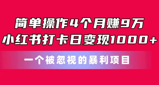 简单操作4个月赚9w，小红书打卡日变现1k，一个被忽视的暴力项目-云帆学社