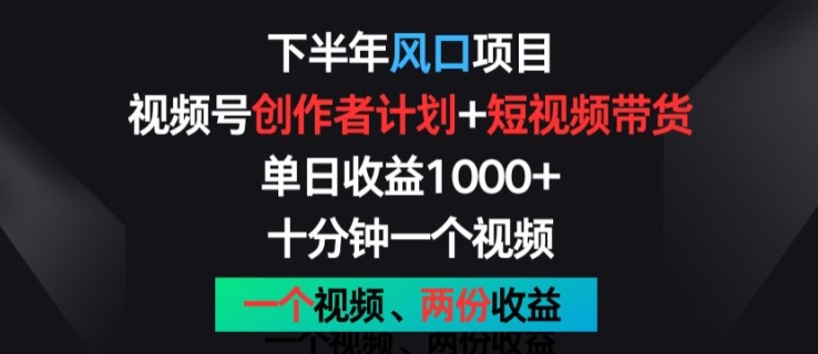 下半年风口项目，视频号创作者计划+视频带货，一个视频两份收益，十分钟一个视频-云帆学社