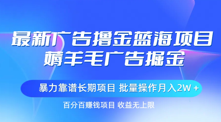 （11193期）最新广告撸金蓝海项目，薅羊毛广告掘金 长期项目 批量操作月入2W＋-云帆学社