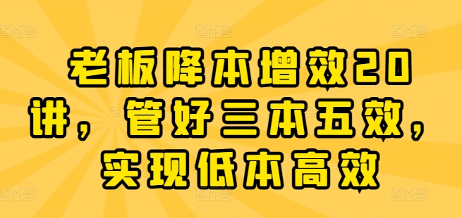 老板降本增效20讲，管好三本五效，实现低本高效-云帆学社