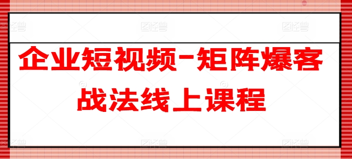 企业短视频-矩阵爆客战法线上课程-云帆学社