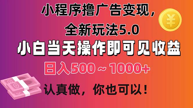 （11290期）小程序撸广告变现，全新玩法5.0，小白当天操作即可上手，日收益 500~1000+-云帆学社