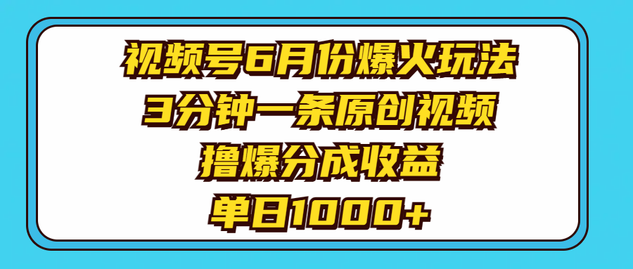 （11298期）视频号6月份爆火玩法，3分钟一条原创视频，撸爆分成收益，单日1000+-云帆学社