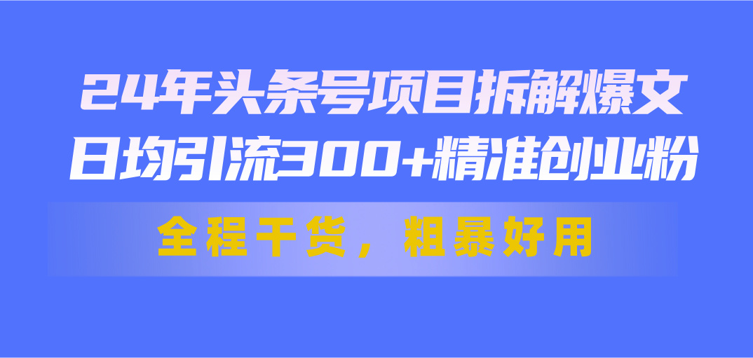 （11397期）24年头条号项目拆解爆文，日均引流300+精准创业粉，全程干货，粗暴好用-云帆学社