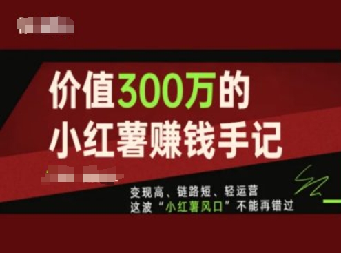 价值300万的小红书赚钱手记，变现高、链路短、轻运营，这波“小红薯风口”不能再错过-云帆学社