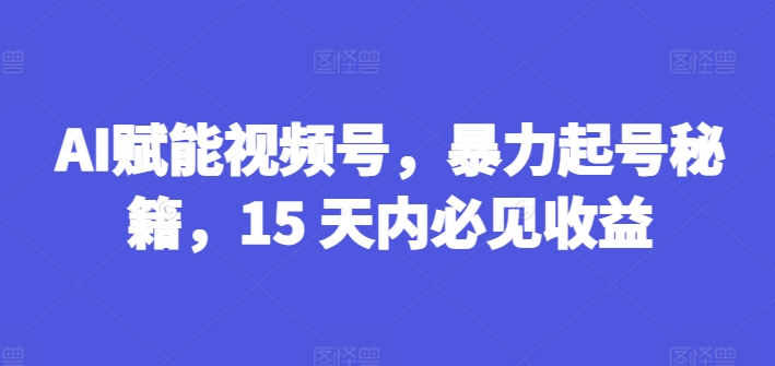 AI赋能视频号，暴力起号秘籍，15 天内必见收益-云帆学社