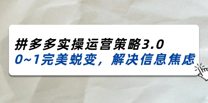 2024-2025拼多多实操运营策略3.0，0~1完美蜕变，解决信息焦虑（38节）-云帆学社