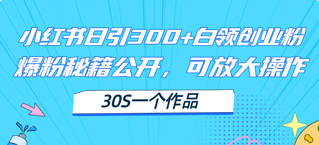 （11692期）小红书日引300+高质白领创业粉，可放大操作，爆粉秘籍！30s一个作品-云帆学社