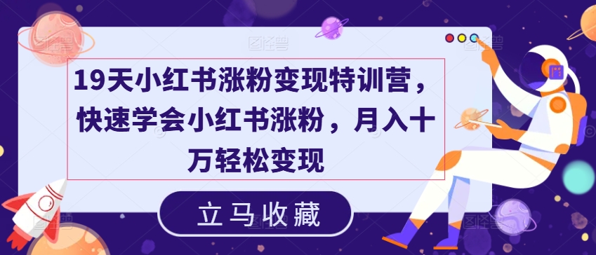 19天小红书涨粉变现特训营，快速学会小红书涨粉，月入十万轻松变现-云帆学社