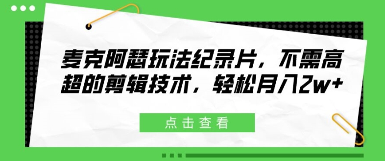 麦克阿瑟玩法纪录片，不需高超的剪辑技术，轻松月入2w+-云帆学社