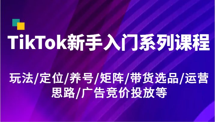 TikTok新手入门系列课程，玩法/定位/养号/矩阵/带货选品/运营思路/广告竞价投放等-云帆学社