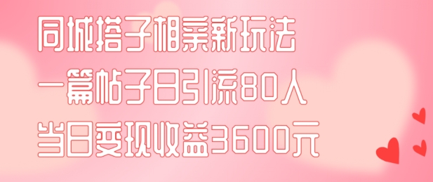 同城搭子相亲新玩法一篇帖子引流80人当日变现3600元(项目教程+实操教程)-云帆学社