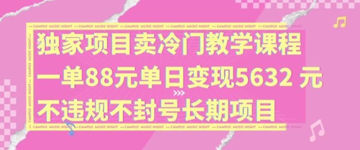 独家项目卖冷门教学课程一单88元单日变现5632元违规不封号长期项目-云帆学社