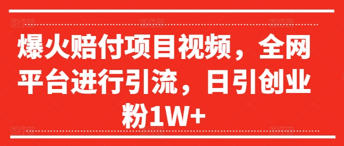 爆火赔付项目视频，全网平台进行引流，日引创业粉1W+-云帆学社