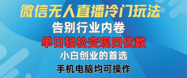 微信无人直播冷门玩法，告别行业内卷，单日轻松变现四位数，小白的创业首选-云帆学社