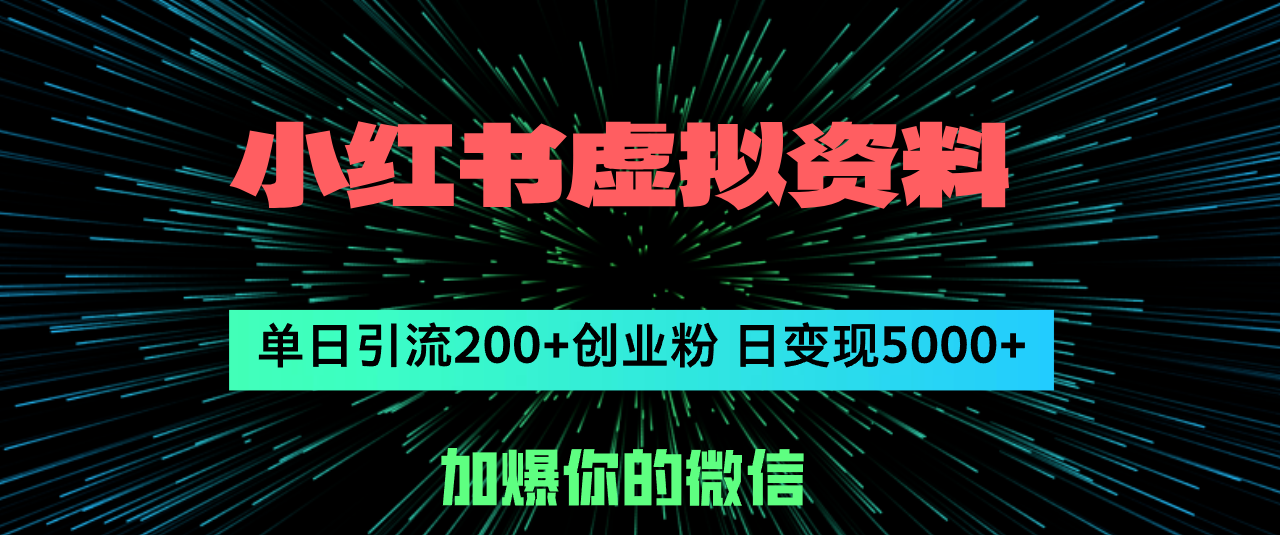 （12164期）小红书虚拟资料日引流200+创业粉，单日变现5000+-云帆学社