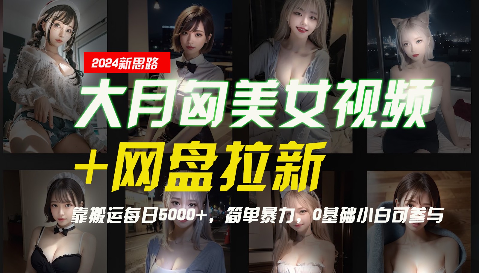 【新思路】大月匈美女视频+网盘拉新，靠搬运每日5000+，简单暴力，0基础小白可参与-云帆学社