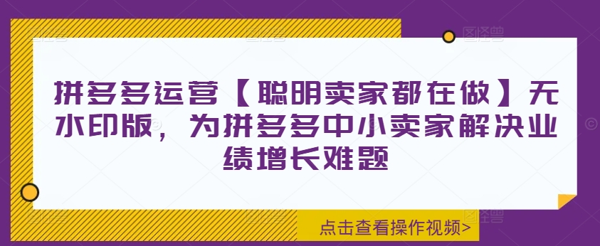 拼多多运营【聪明卖家都在做】无水印版，为拼多多中小卖家解决业绩增长难题-云帆学社