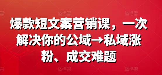 爆款短文案营销课，一次解决你的公域→私域涨粉、成交难题-云帆学社