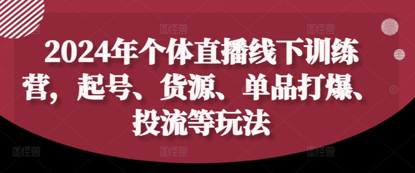 2024年个体直播训练营，起号、货源、单品打爆、投流等玩法-云帆学社