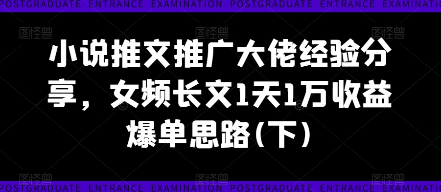 小说推文推广大佬经验分享，女频长文1天1万收益爆单思路(下)-云帆学社