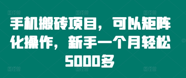 手机搬砖项目，可以矩阵化操作，新手一个月轻松5000多-云帆学社