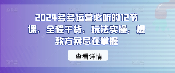 2024多多运营必听的12节课，全程干货，玩法实操，爆款方案尽在掌握-云帆学社