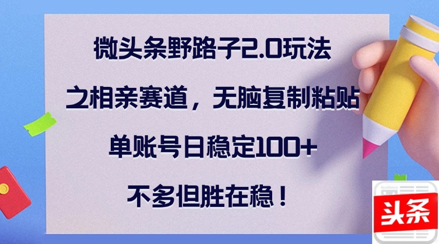 （12763期）微头条野路子2.0玩法之相亲赛道，无脑复制粘贴，单账号日稳定100+，不…-云帆学社