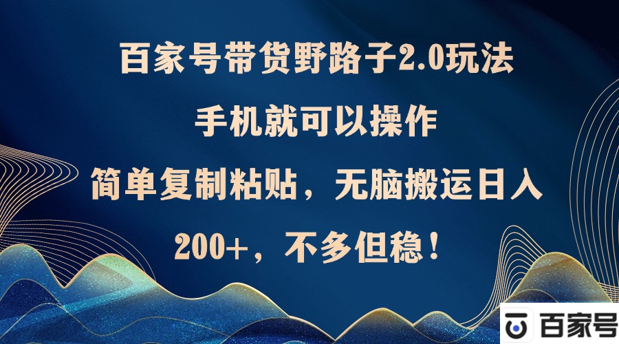 （12804期）百家号带货野路子2.0玩法，手机就可以操作，简单复制粘贴，无脑搬运日…-云帆学社