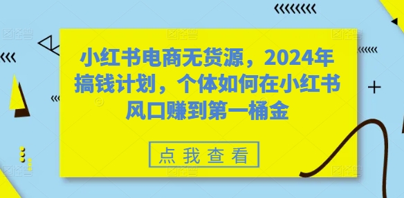 小红书电商无货源，2024年搞钱计划，个体如何在小红书风口赚到第一桶金-云帆学社