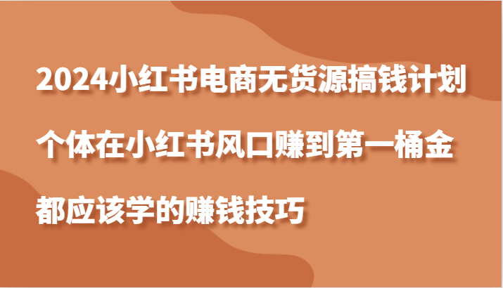 2024小红书电商无货源搞钱计划，个体在小红书风口赚到第一桶金应该学的赚钱技巧-云帆学社