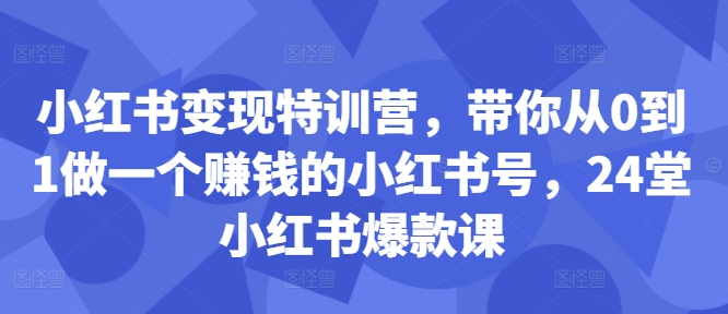 小红书变现特训营，带你从0到1做一个赚钱的小红书号，24堂小红书爆款课-云帆学社