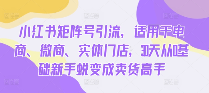 小红书矩阵号引流，适用于电商、微商、实体门店，30天从0基础新手蜕变成卖货高手-云帆学社