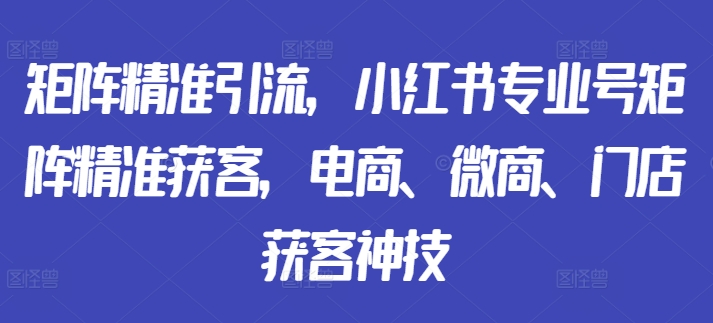 矩阵精准引流，小红书专业号矩阵精准获客，电商、微商、门店获客神技-云帆学社