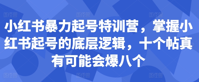 小红书暴力起号特训营，掌握小红书起号的底层逻辑，十个帖真有可能会爆八个-云帆学社