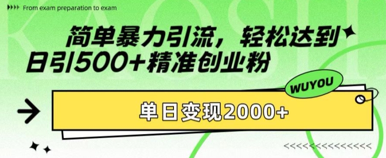 简单暴力引流，轻松达到日引500+精准创业粉，单日变现2k-云帆学社