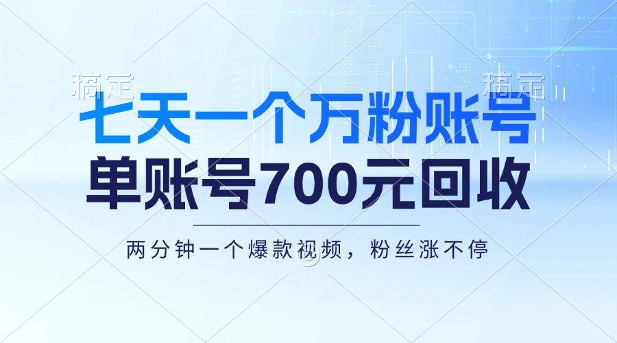 （13062期）七天一个万粉账号，新手小白秒上手，单账号回收700元，轻松月入三万＋-云帆学社