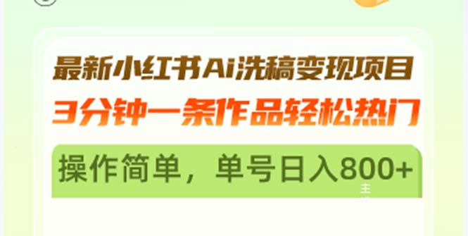 （13182期）最新小红书Ai洗稿变现项目 3分钟一条作品轻松热门 操作简单，单号日入800+-云帆学社