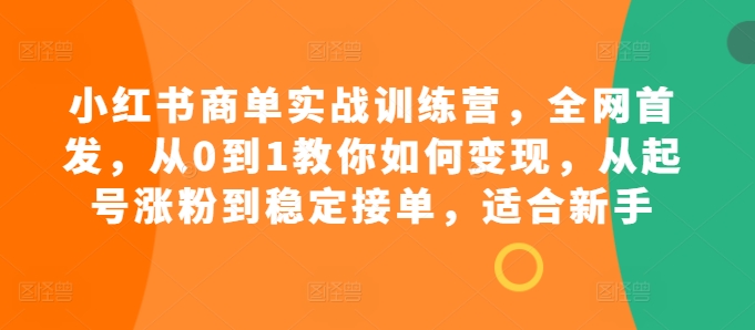 小红书商单实战训练营，全网首发，从0到1教你如何变现，从起号涨粉到稳定接单，适合新手-云帆学社