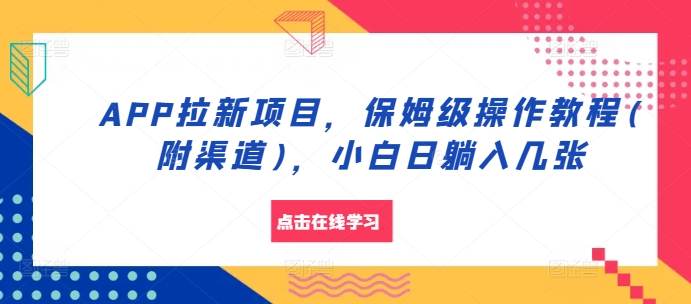 APP拉新项目，保姆级操作教程(附渠道)，小白日躺入几张-云帆学社